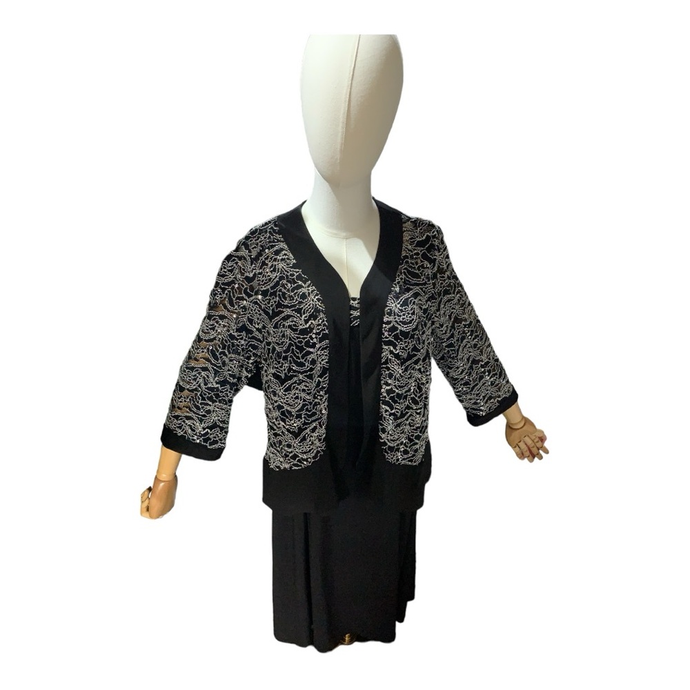 R&M Richards Women's Black & White Casual Dress & Cardigan NWT